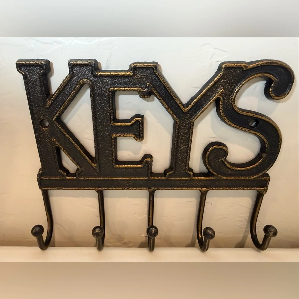 5 Key Holder Cast Iron Metal‎ Black Decorative Farmhouse Rustic Wall Mount